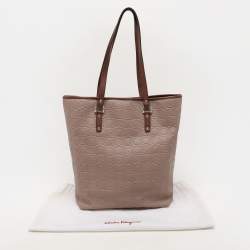 Pre Owned Salvatore Ferragamo Beige Monogram Leather Tote