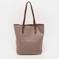 Pre Owned Salvatore Ferragamo Beige Monogram Leather Tote