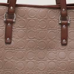 Pre Owned Salvatore Ferragamo Beige Monogram Leather Tote
