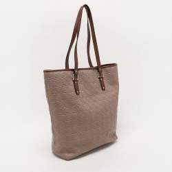 Pre Owned Salvatore Ferragamo Beige Monogram Leather Tote