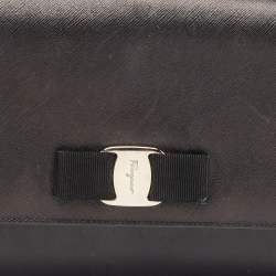 Pre Owned Salvatore Ferragamo Black Leather Vara Bow Chain Shoulder Bag