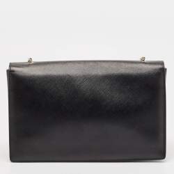 Pre Owned Salvatore Ferragamo Black Leather Vara Bow Chain Shoulder Bag