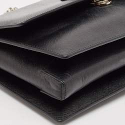 Pre Owned Salvatore Ferragamo Black Leather Vara Bow Chain Shoulder Bag