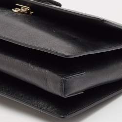 Pre Owned Salvatore Ferragamo Black Leather Vara Bow Chain Shoulder Bag