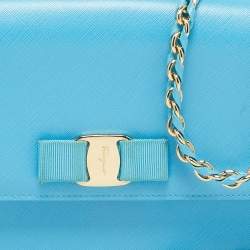Pre Owned Salvatore Ferragamo Light Blue Leather Ginny Shoulder Bag