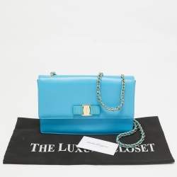 Pre Owned Salvatore Ferragamo Light Blue Leather Ginny Shoulder Bag