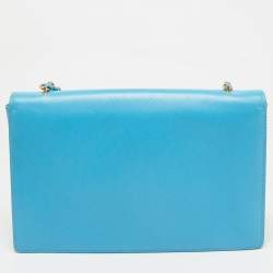 Pre Owned Salvatore Ferragamo Light Blue Leather Ginny Shoulder Bag