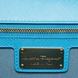Pre Owned Salvatore Ferragamo Light Blue Leather Ginny Shoulder Bag
