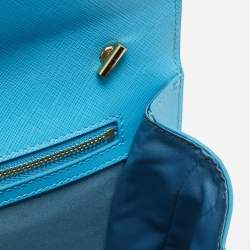 Pre Owned Salvatore Ferragamo Light Blue Leather Ginny Shoulder Bag