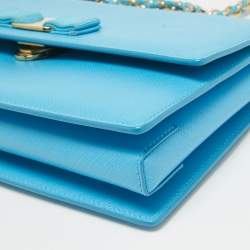 Pre Owned Salvatore Ferragamo Light Blue Leather Ginny Shoulder Bag