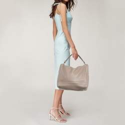 Pre Owned Salvatore Ferragamo Beige Leather Zipped Shoulder Bag