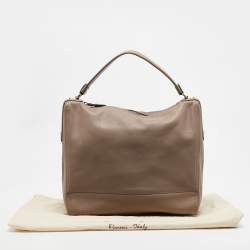 Pre Owned Salvatore Ferragamo Beige Leather Zipped Shoulder Bag