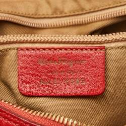 Salvatore Ferragamo Bright Red Leather and Fabric Logo Hobo