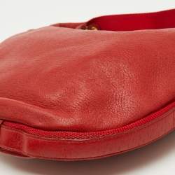 Salvatore Ferragamo Bright Red Leather and Fabric Logo Hobo