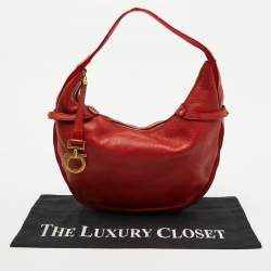 Salvatore Ferragamo Bright Red Leather and Fabric Logo Hobo