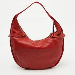 Salvatore Ferragamo Bright Red Leather and Fabric Logo Hobo