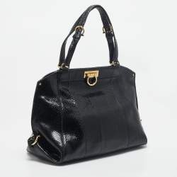 Pre Owned Salvatore Ferragamo Black Python Gancio Satchel