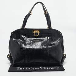 Pre Owned Salvatore Ferragamo Black Python Gancio Satchel