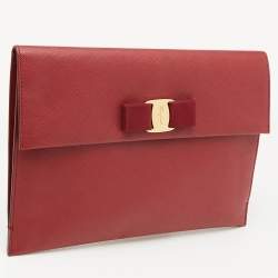 Pre Owned Salvatore Ferragamo Red Leather Miss Vara Slim Clutch