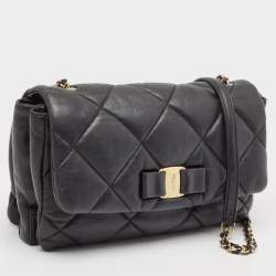 Salvatore Ferragamo Black Quilted Leather Vara Bow Shoulder Bag
