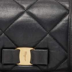 Salvatore Ferragamo Black Quilted Leather Vara Bow Shoulder Bag