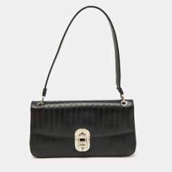 Salvatore Ferragamo Black Leather Gancini Lock Flap Shoulder Bag