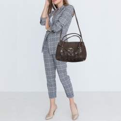 Salvatore Ferragamo Dark Brown Nubuck and Leather Woven Gancini Flap Satchel