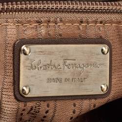 Salvatore Ferragamo Dark Brown Nubuck and Leather Woven Gancini Flap Satchel