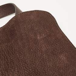 Salvatore Ferragamo Dark Brown Nubuck and Leather Woven Gancini Flap Satchel