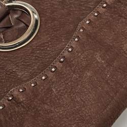 Salvatore Ferragamo Dark Brown Nubuck and Leather Woven Gancini Flap Satchel