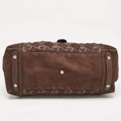 Salvatore Ferragamo Dark Brown Nubuck and Leather Woven Gancini Flap Satchel