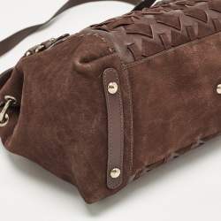 Salvatore Ferragamo Dark Brown Nubuck and Leather Woven Gancini Flap Satchel