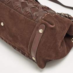 Salvatore Ferragamo Dark Brown Nubuck and Leather Woven Gancini Flap Satchel