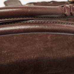 Salvatore Ferragamo Dark Brown Nubuck and Leather Woven Gancini Flap Satchel