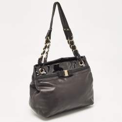 Salvatore Ferragamo Black Patent and Leather Bow Chain Tote