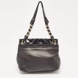 Salvatore Ferragamo Black Patent and Leather Bow Chain Tote
