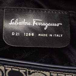 Salvatore Ferragamo Navy Blue Gancini Print Fabric and Leather Shoulder Bag
