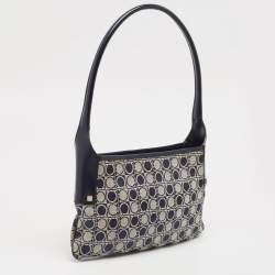 Salvatore Ferragamo Navy Blue Gancini Print Fabric and Leather Shoulder Bag