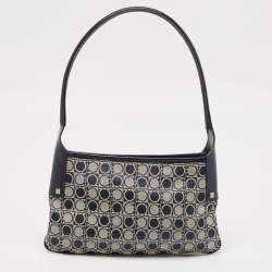 Salvatore Ferragamo Navy Blue Gancini Print Fabric and Leather Shoulder Bag