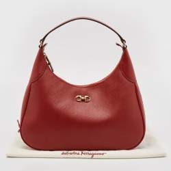 Salvatore Ferragamo Red Leather Gancini Romana Hobo