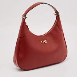 Salvatore Ferragamo Red Leather Gancini Romana Hobo