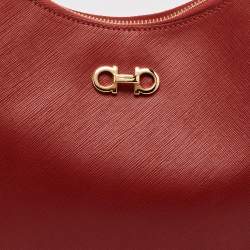 Salvatore Ferragamo Red Leather Gancini Romana Hobo