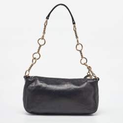 Pre Owned Salvatore Ferragamo Black Leather Chain Flap Shoulder Bag
