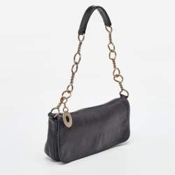 Pre Owned Salvatore Ferragamo Black Leather Chain Flap Shoulder Bag