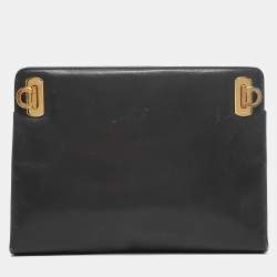 Pre Owned Salvatore Ferragamo Dark Grey Leather Clutch
