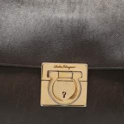 Pre Owned Salvatore Ferragamo Dark Brown Leather Gancio Shoulder Bag