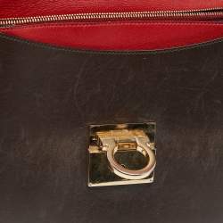 Pre Owned Salvatore Ferragamo Dark Brown Leather Gancio Shoulder Bag
