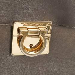 Pre Owned Salvatore Ferragamo Dark Brown Leather Gancio Shoulder Bag