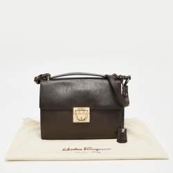 Pre Owned Salvatore Ferragamo Dark Brown Leather Gancio Shoulder Bag
