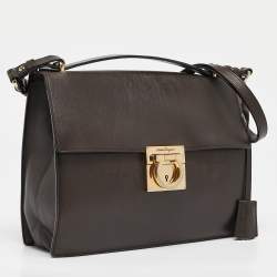 Pre Owned Salvatore Ferragamo Dark Brown Leather Gancio Shoulder Bag